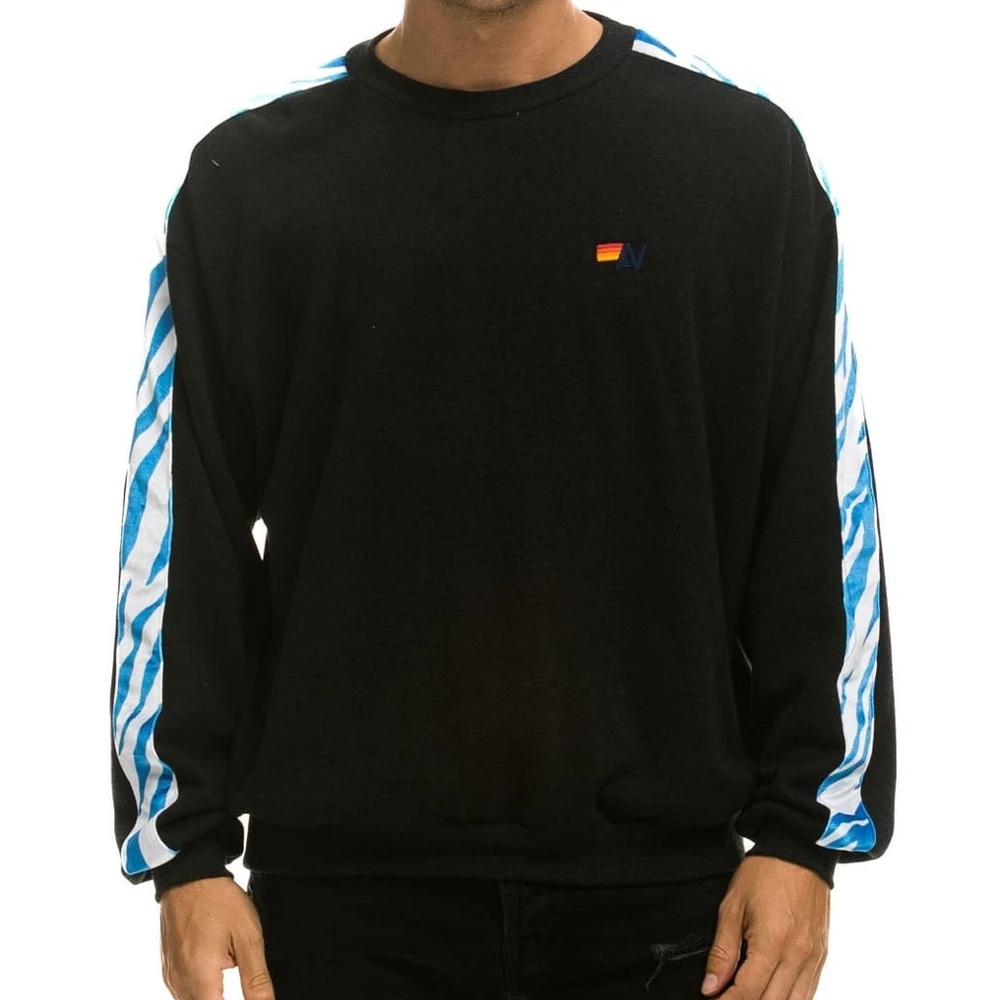 Aviator Nation Black Sweatshirt with Blue Stripes